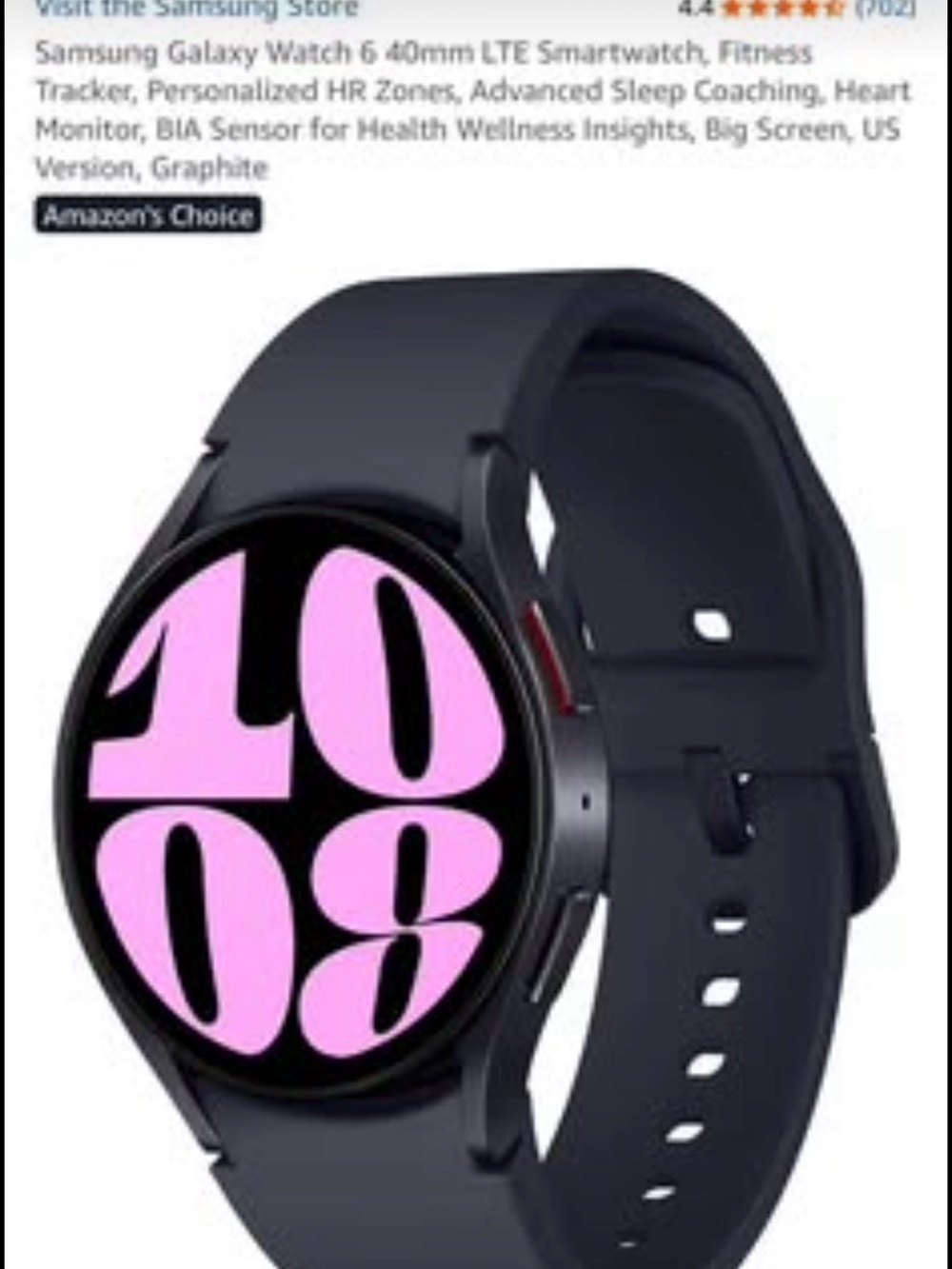 Samsung Galaxy Watch 6 in Graphite with Pink Dial Accents